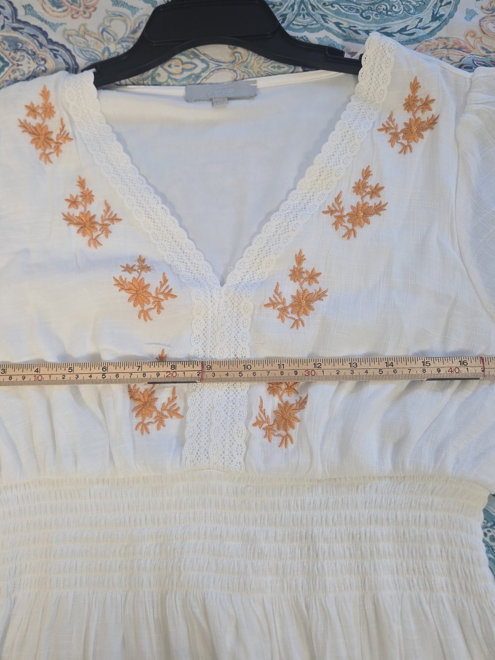 J Gee White Embroidered Smocked Dress PXL Petite XL Boho Floral Festival Midi - Picture 8 of 16